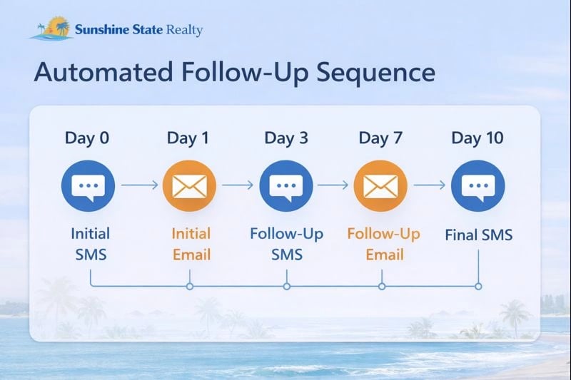 Automated follow-up sequence timeline for SMS and email in AI automation
