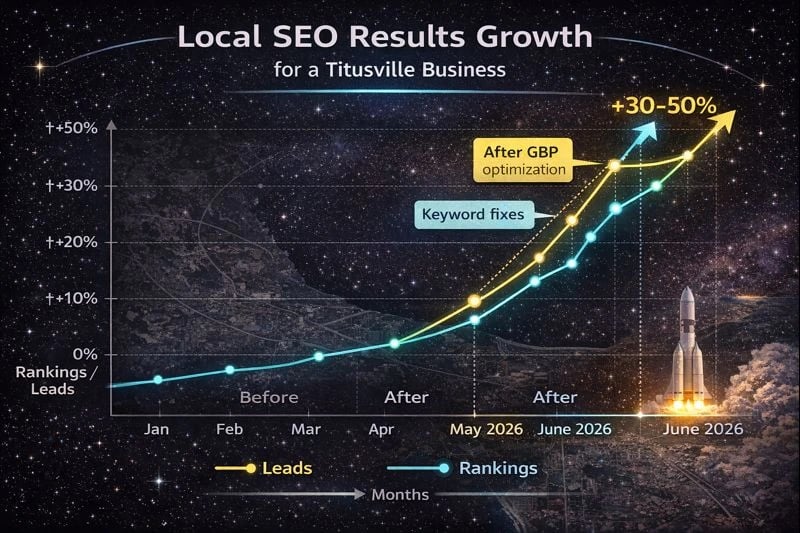 Local SEO performance graph showing growth in search rankings and lead volume over time