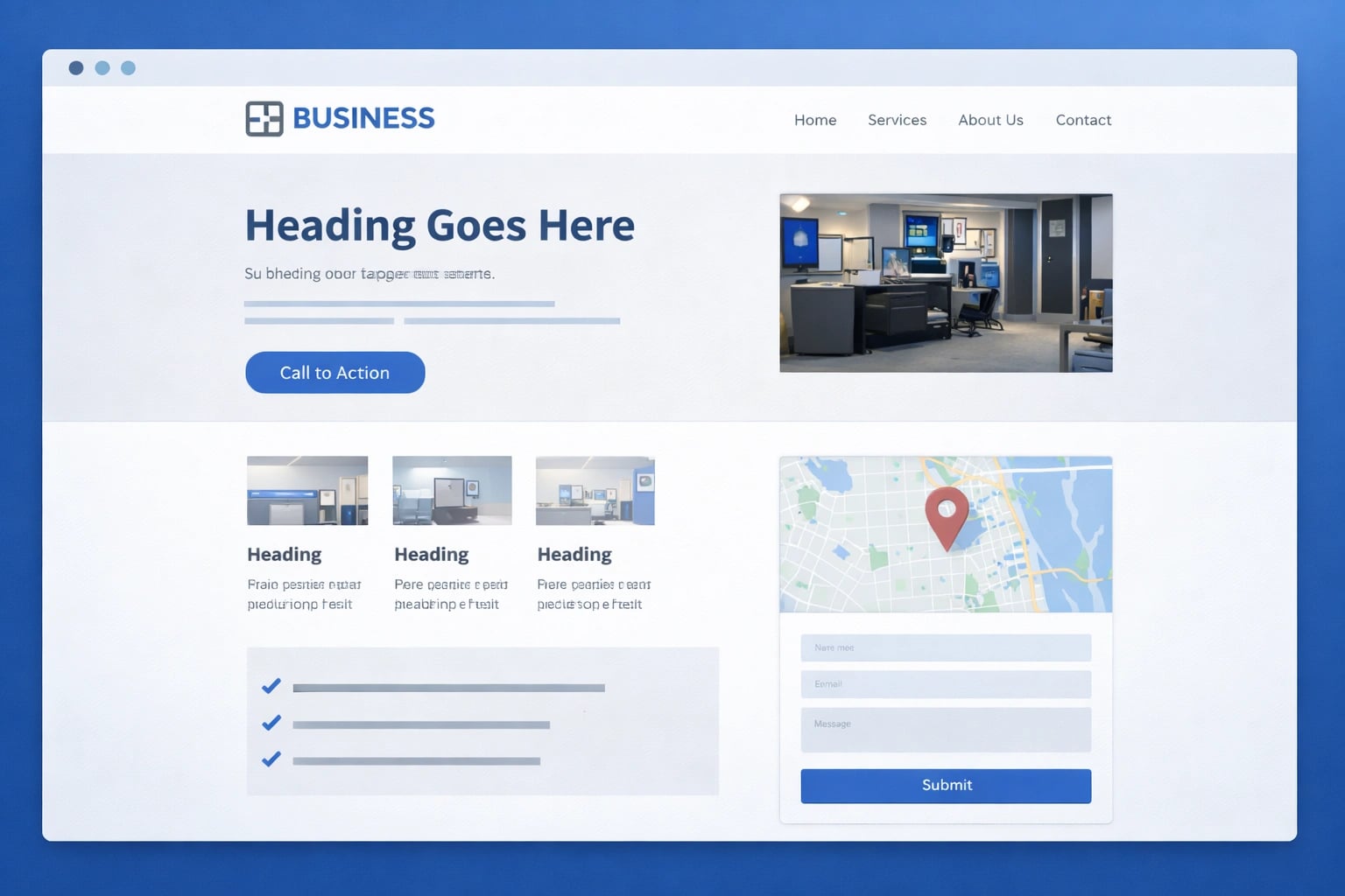 Website page showing on-page SEO elements like headings and calls to action for a local business