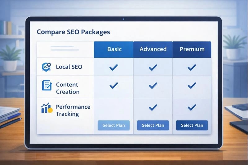 Selecting the best SEO package for small business success with comparison chart