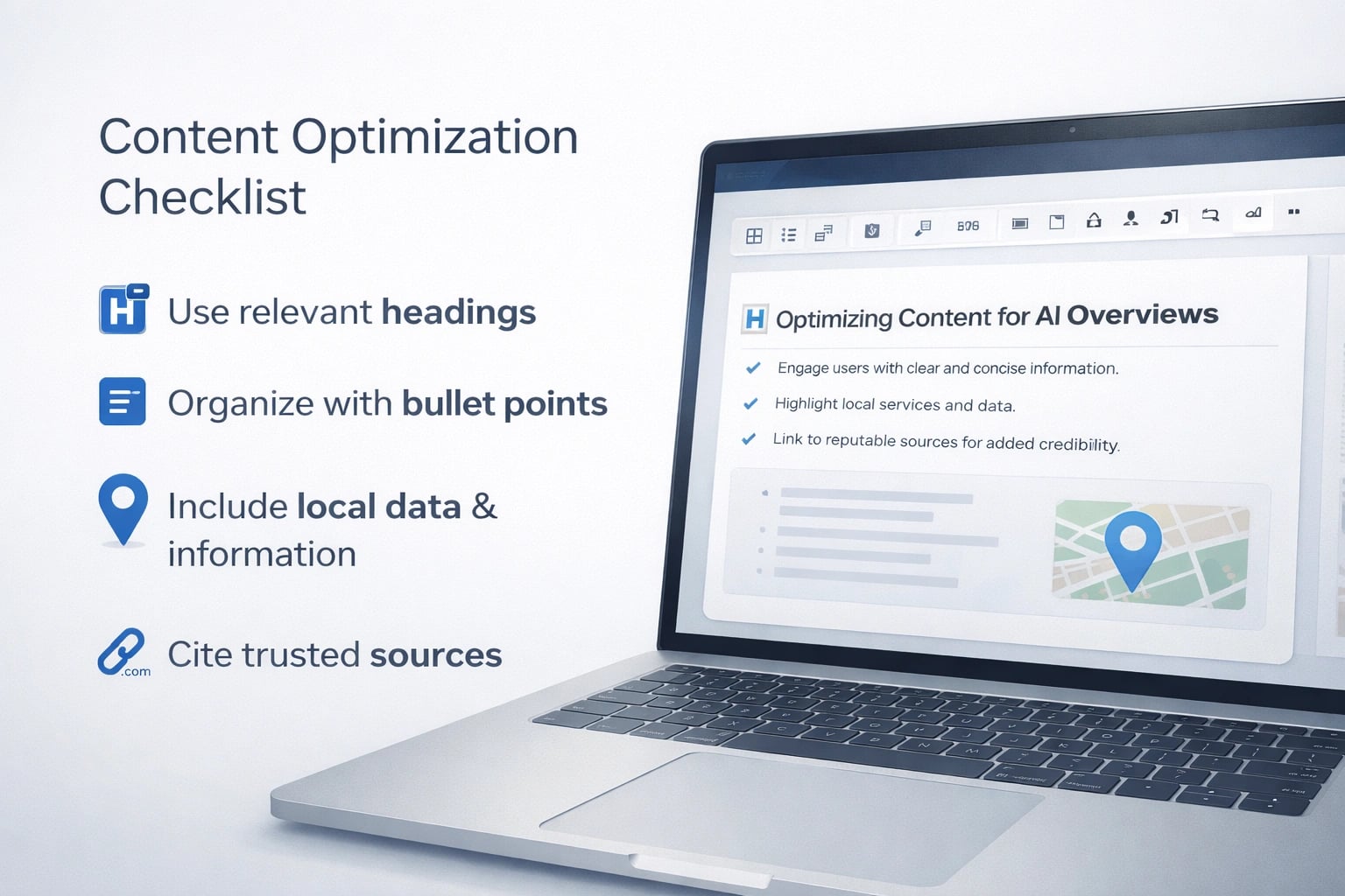 Strategies for optimizing content to be cited in Google AI Overviews for local search visibility