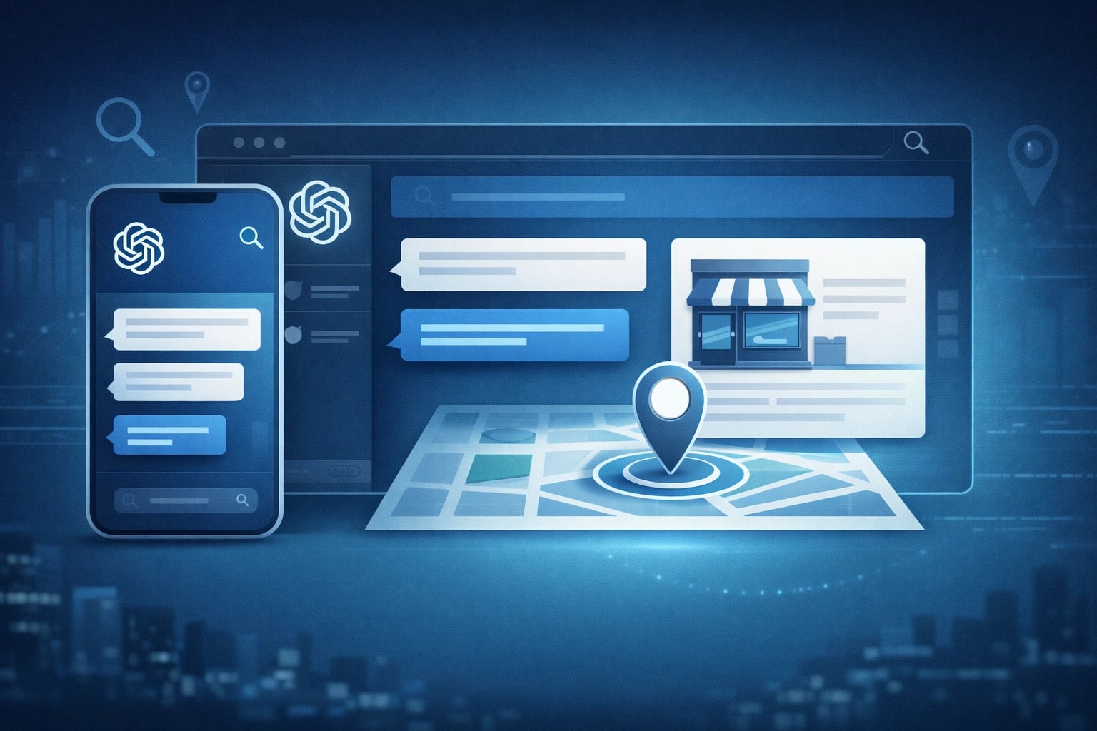 Conceptual illustration of AI search transforming local business discovery online