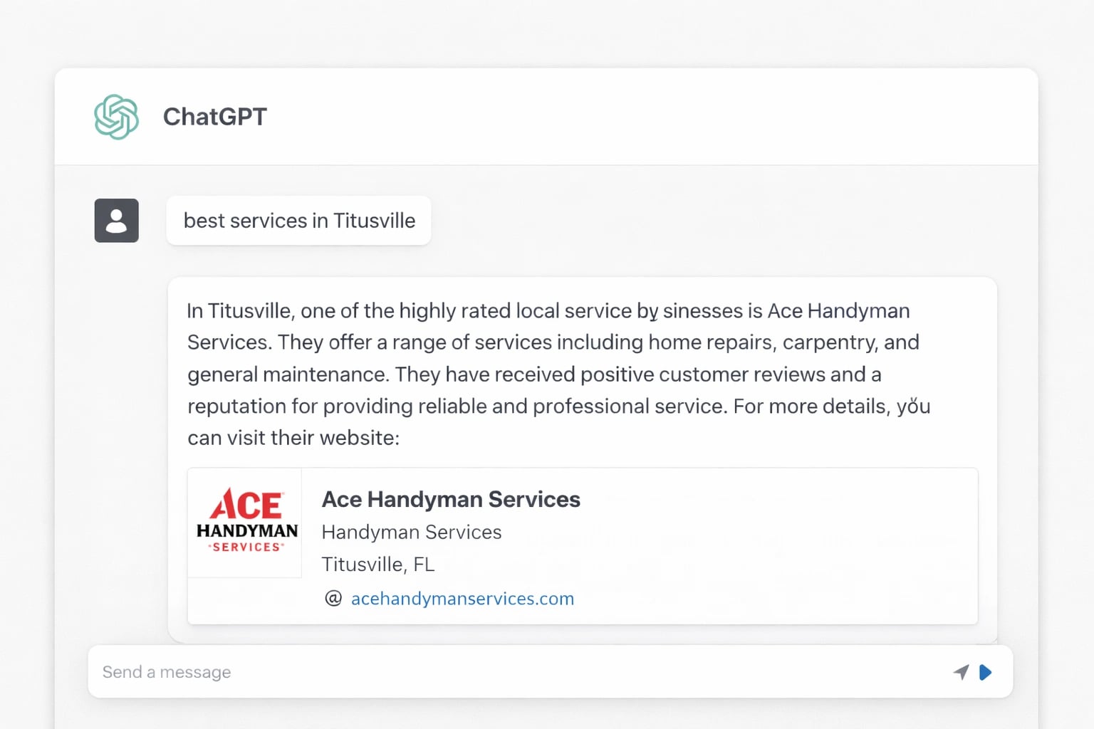 Example of a ChatGPT citation mentioning a local business in a conversational response