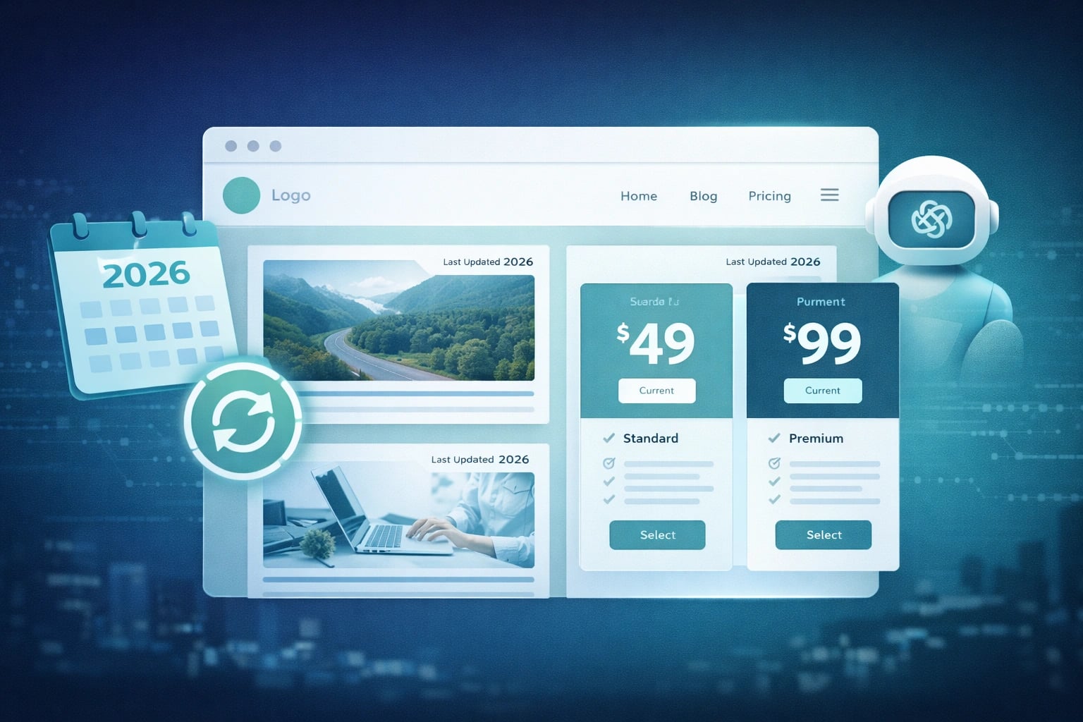 Visual of content freshness importance for AI citations with updated website elements