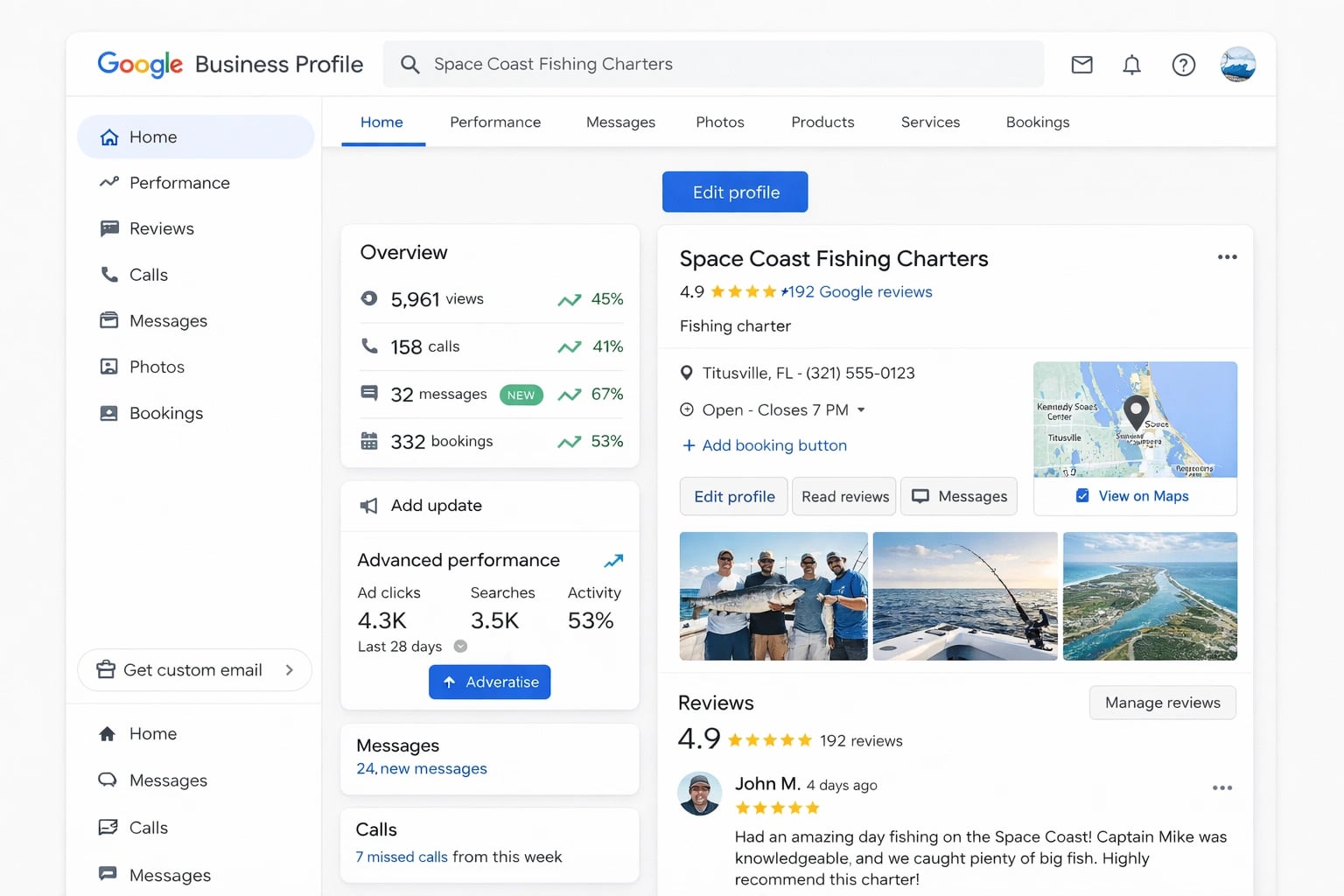 Google Business Profile dashboard optimized for AI and local search visibility
