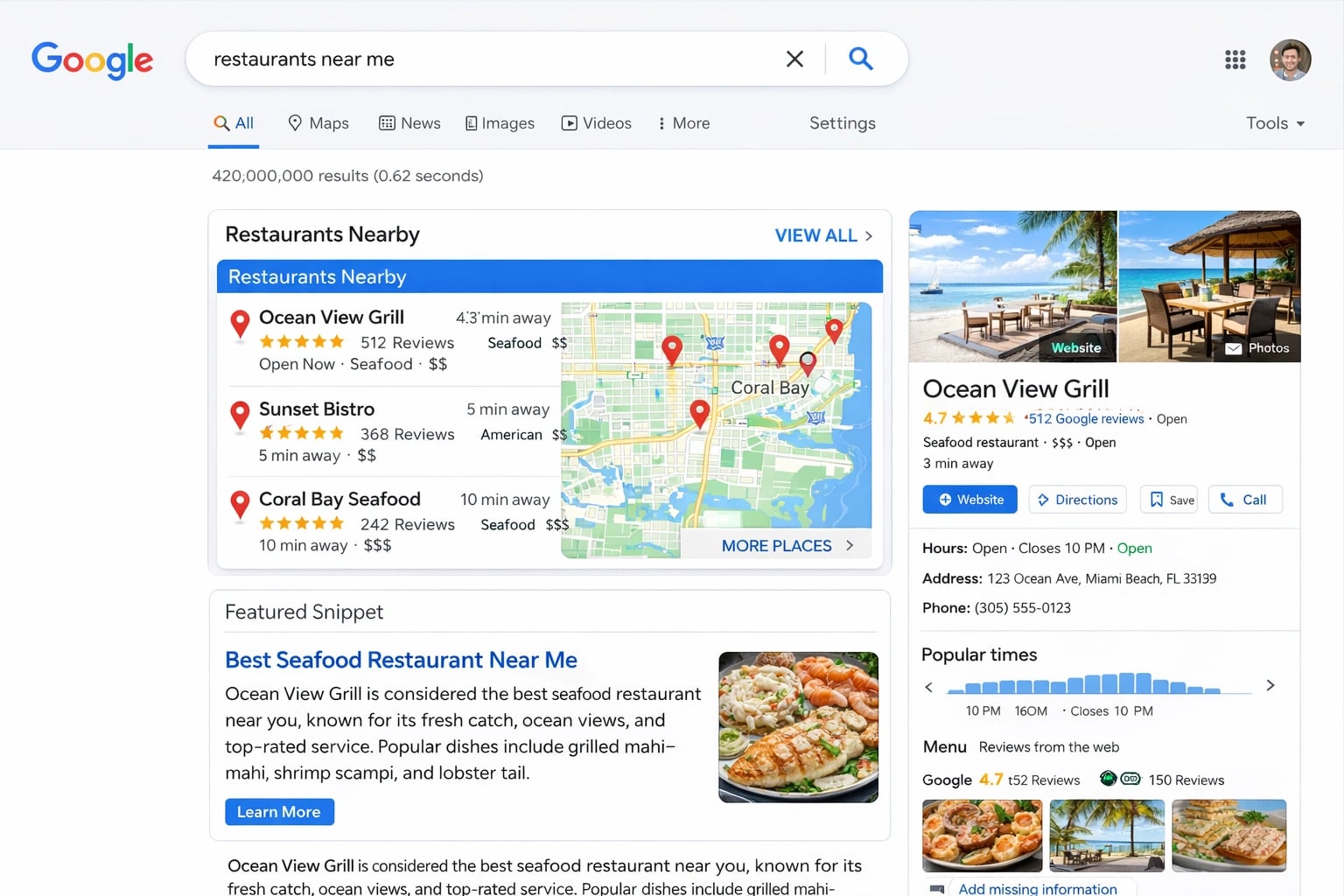 Google SERP features like local packs and featured snippets for zero-click searches