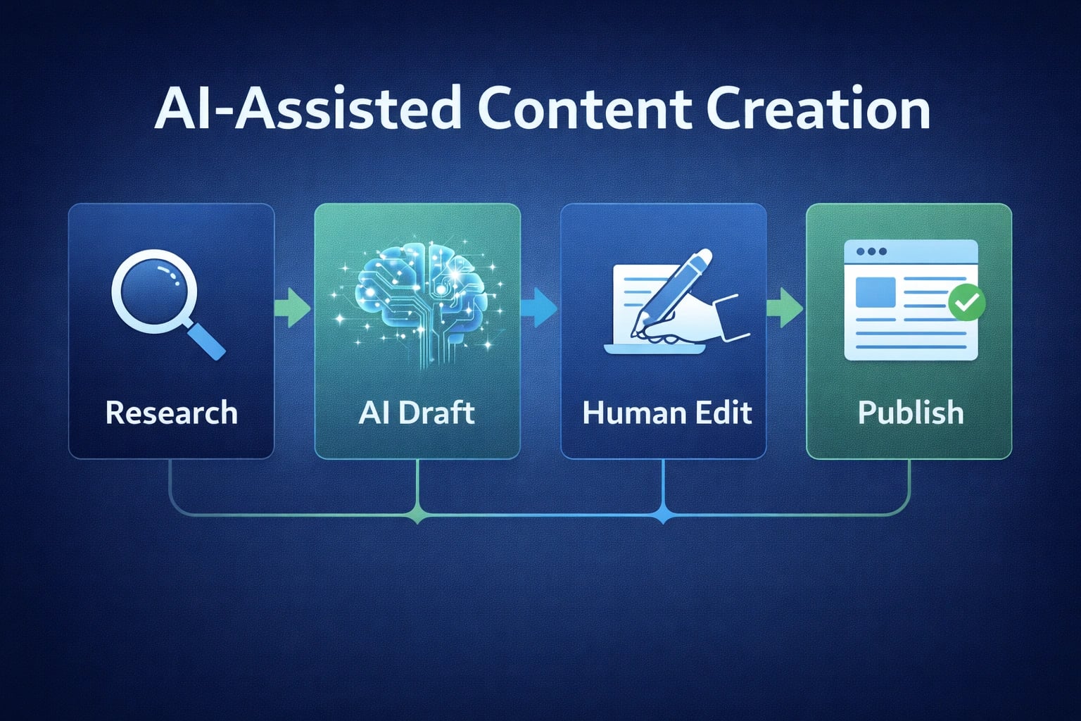 Workflow diagram for AI-assisted content creation with human oversight