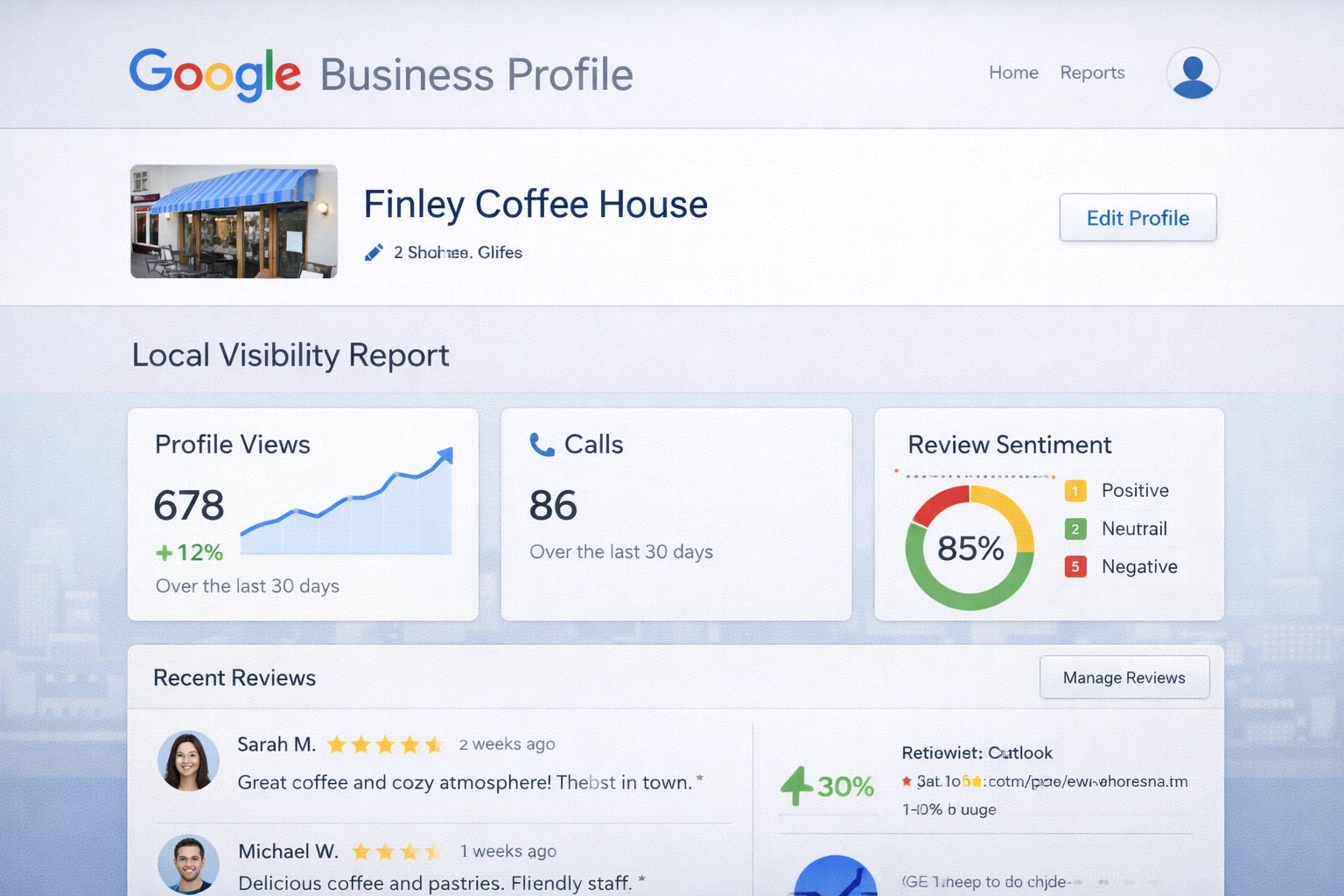Google Business Profile optimization dashboard for local visibility