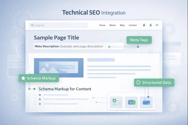 Technical SEO elements integrated into website design structure for better search performance