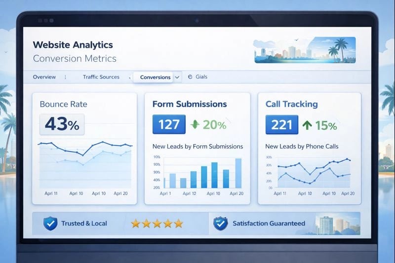 Dashboard showing website conversion metrics for a Florida business