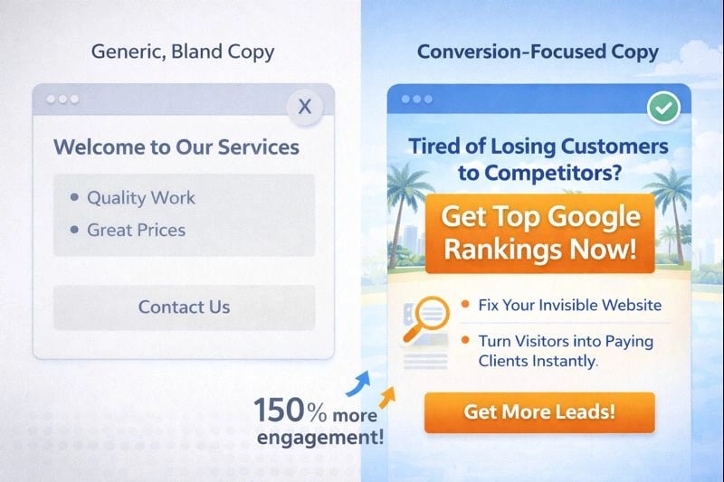 Comparison of generic vs conversion-focused website copy for Florida businesses