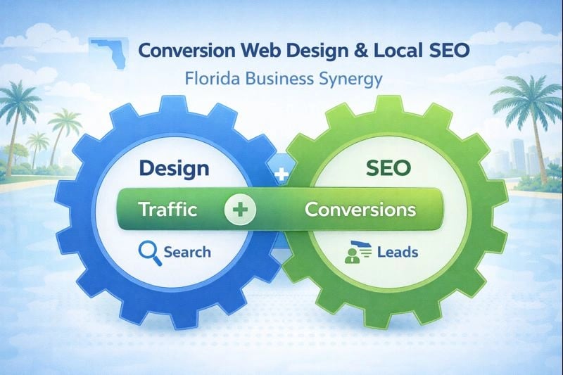 Diagram showing how web design and local SEO work together for Florida businesses