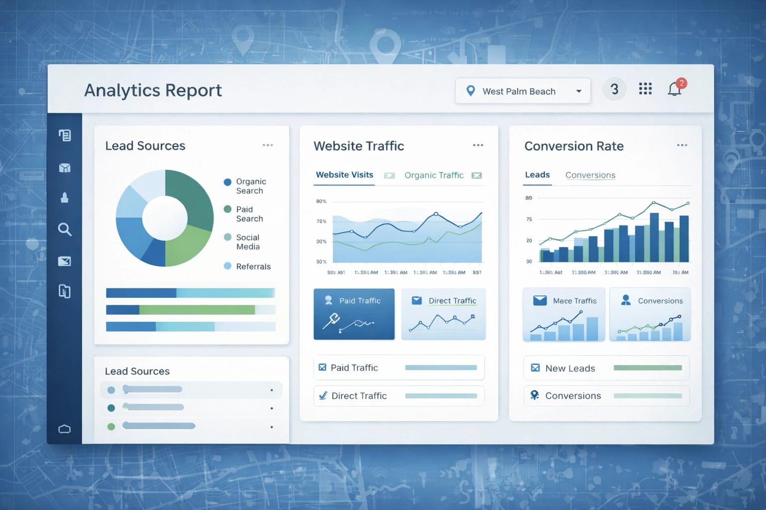Analytics report showing lead sources for a West Palm Beach business