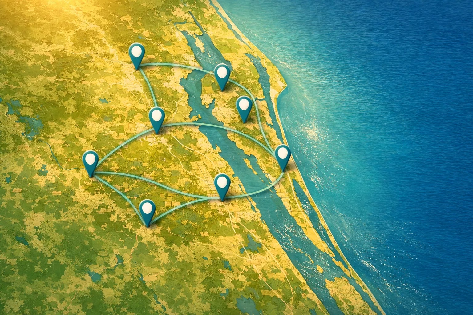 Map of Florida's Space Coast highlighting Titusville, Melbourne, Cocoa, and other cities served by local electricians