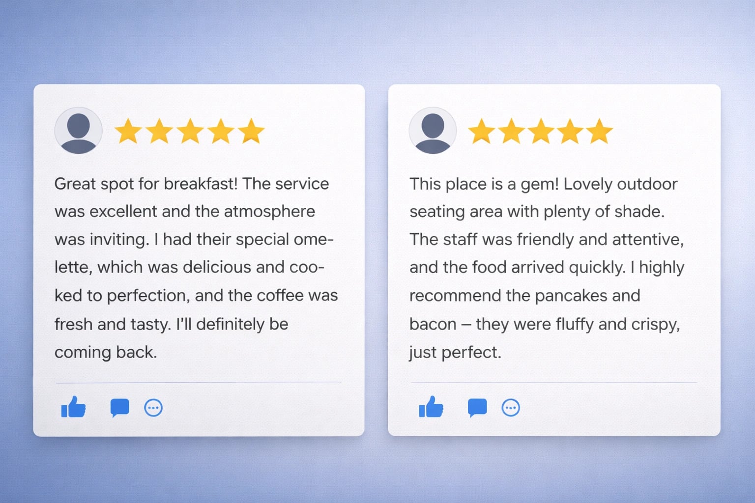 Examples of helpful Google reviews with specific feedback for businesses