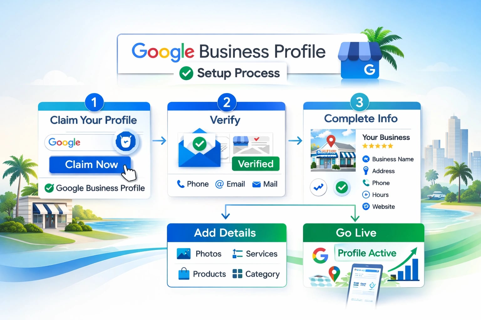 Step-by-step setup process for a Google Business Profile for Florida businesses