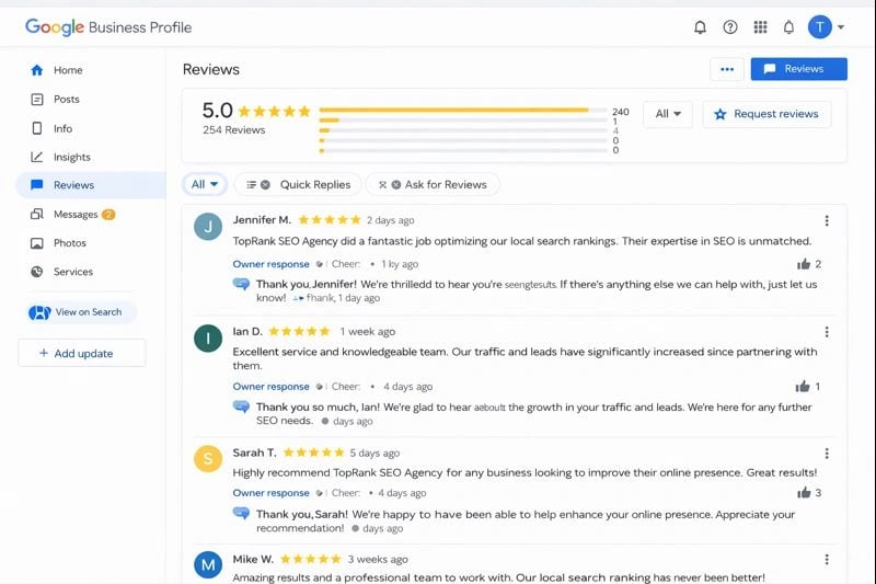 Customer reviews on a Google Business Profile for a local business