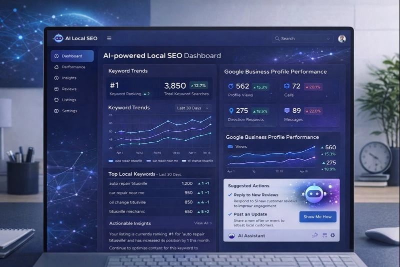 AI tools dashboard for local SEO optimization in Titusville