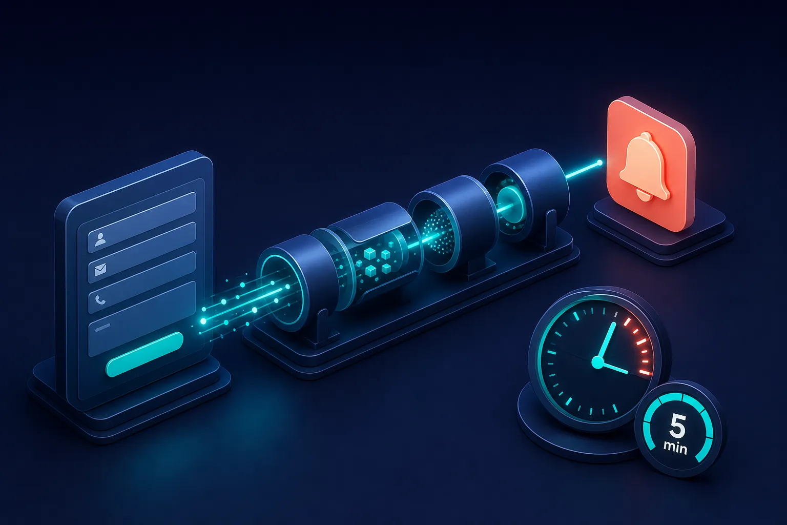 Speed-to-lead workflow showing instant alerts, auto-response, call routing, and after-hours booking