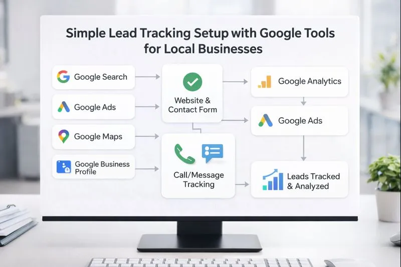 Flowchart illustrating simple lead tracking setup with Google tools for local businesses