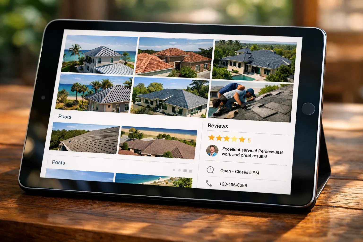 Well-optimized Google Business Profile for a Space Coast contractor showing photos, posts, and reviews