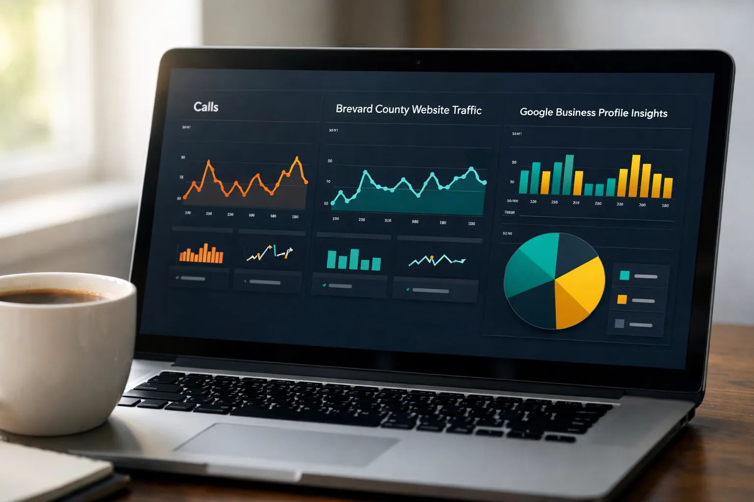 Simple SEO dashboard showing calls, website traffic, and Google Business Profile insights for a contractor