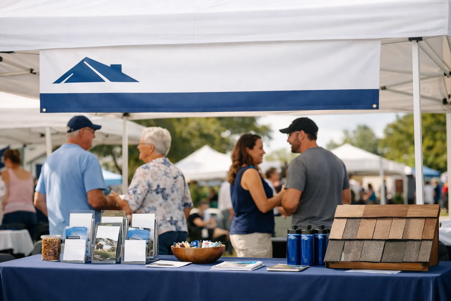 Local chamber of commerce event in Titusville with roofing company sponsorship signage
