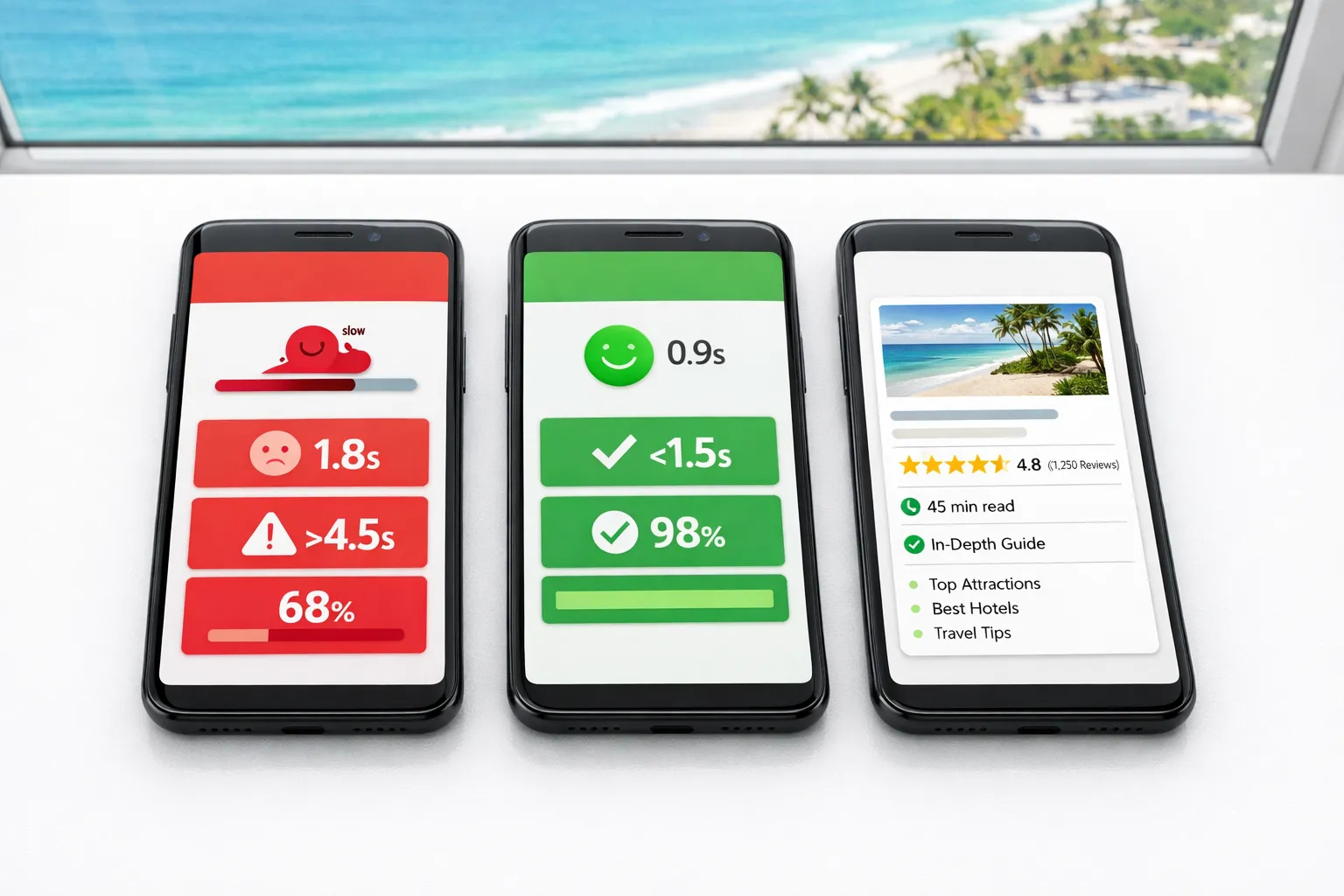 Visual explanation of Core Web Vitals metrics with examples of good versus poor website performance