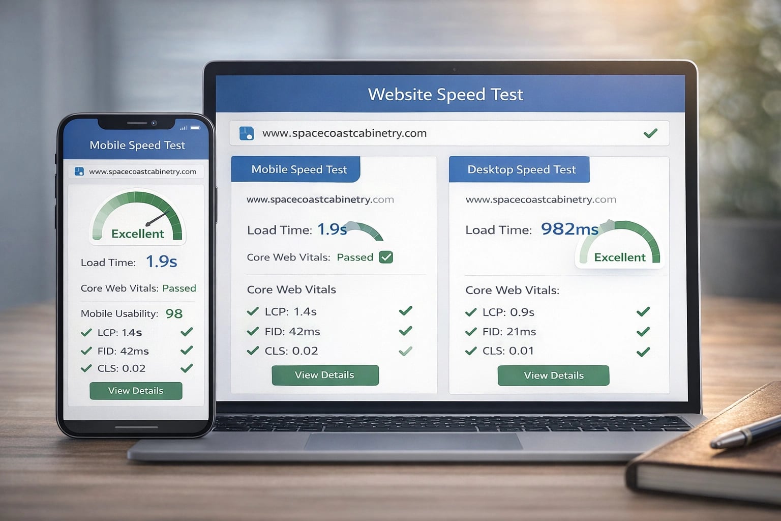 Mobile speed test results for a local business website in Space Coast