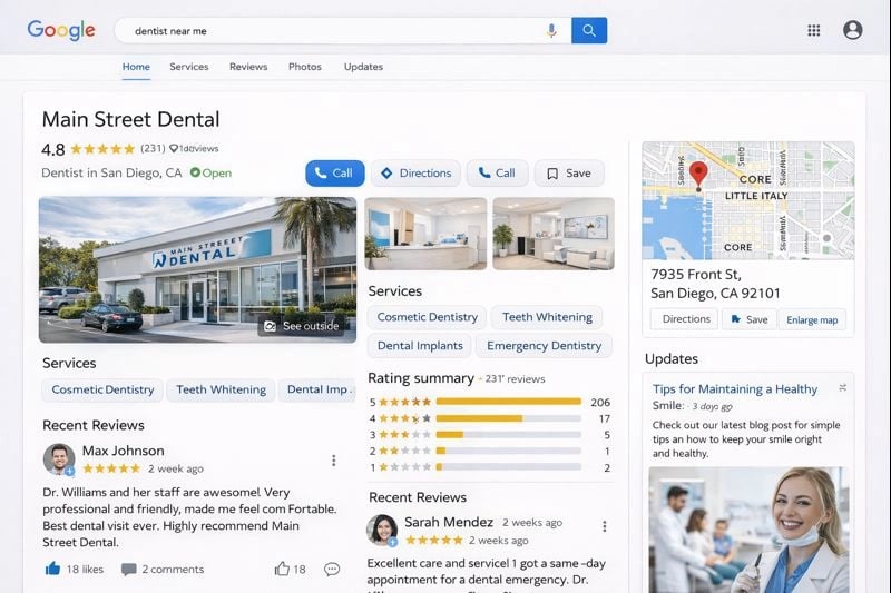 Optimized Google Business Profile for a local business with photos and reviews