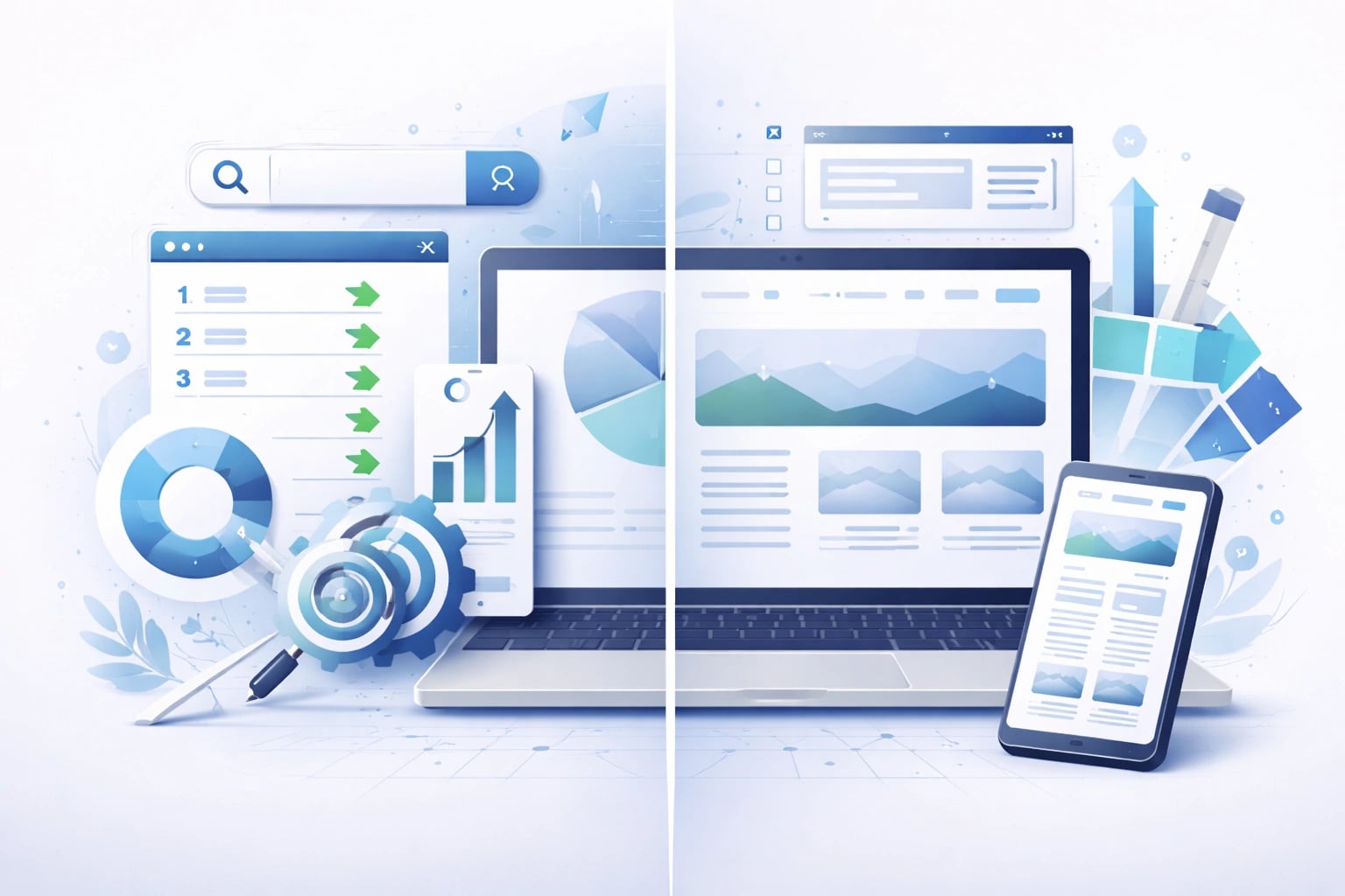 Illustration of combined SEO and web design benefits for local business websites