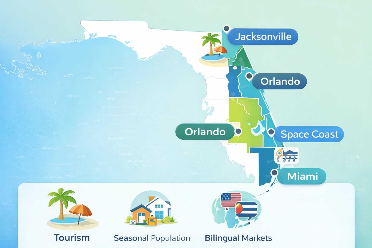 Map illustrating diverse market dynamics across Florida for lead generation strategies