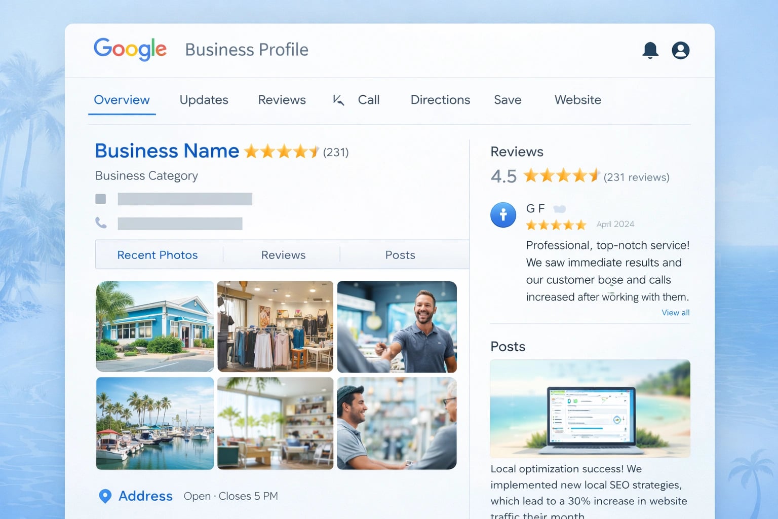 Example of an optimized Google Business Profile for a Florida business to generate leads