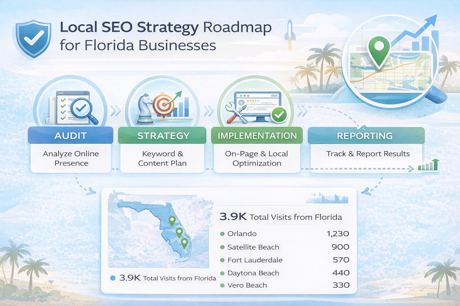 Visual representation of a local SEO strategy plan for Florida businesses