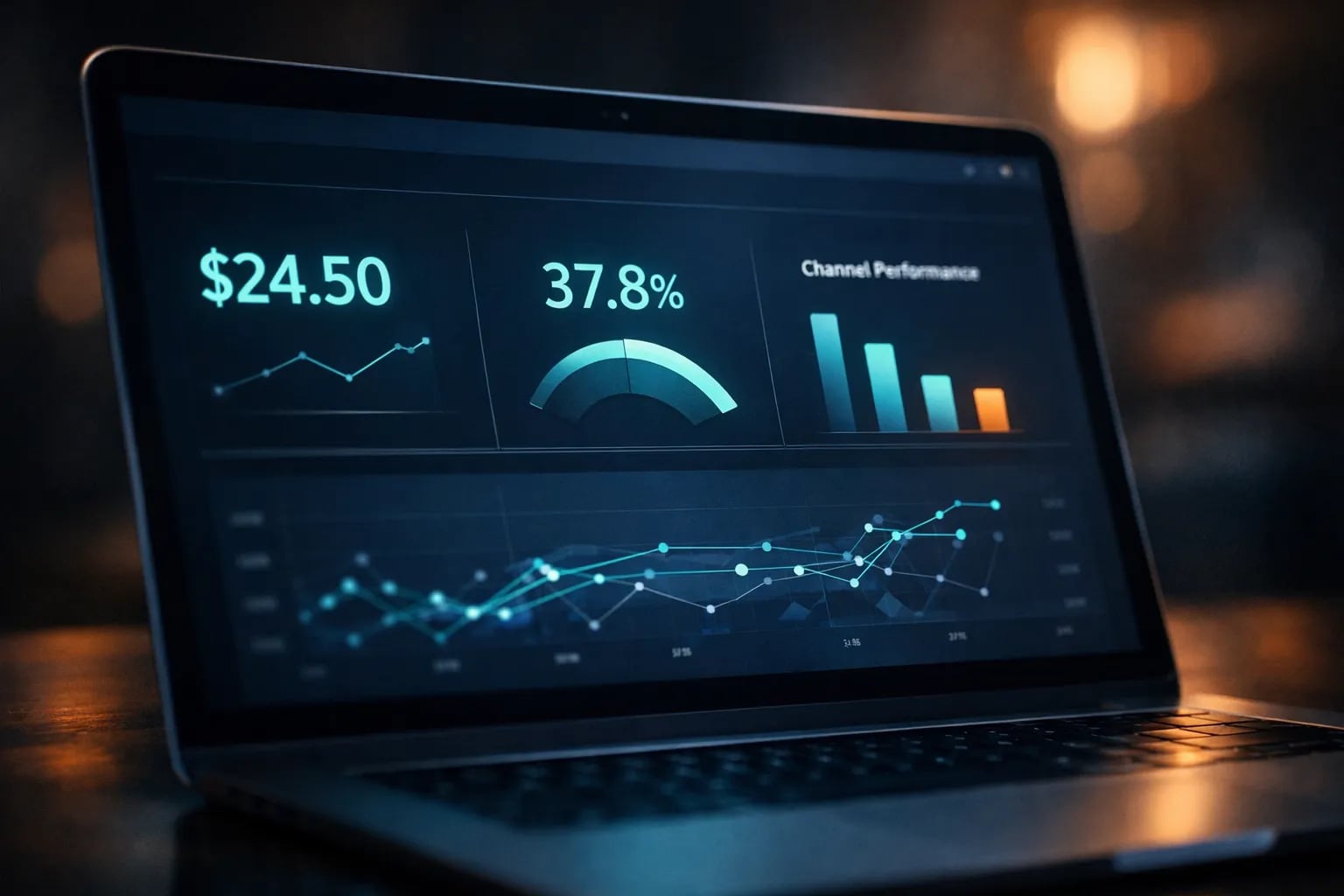 Simple analytics dashboard displaying cost per lead, close rate, and channel performance for a Titusville business