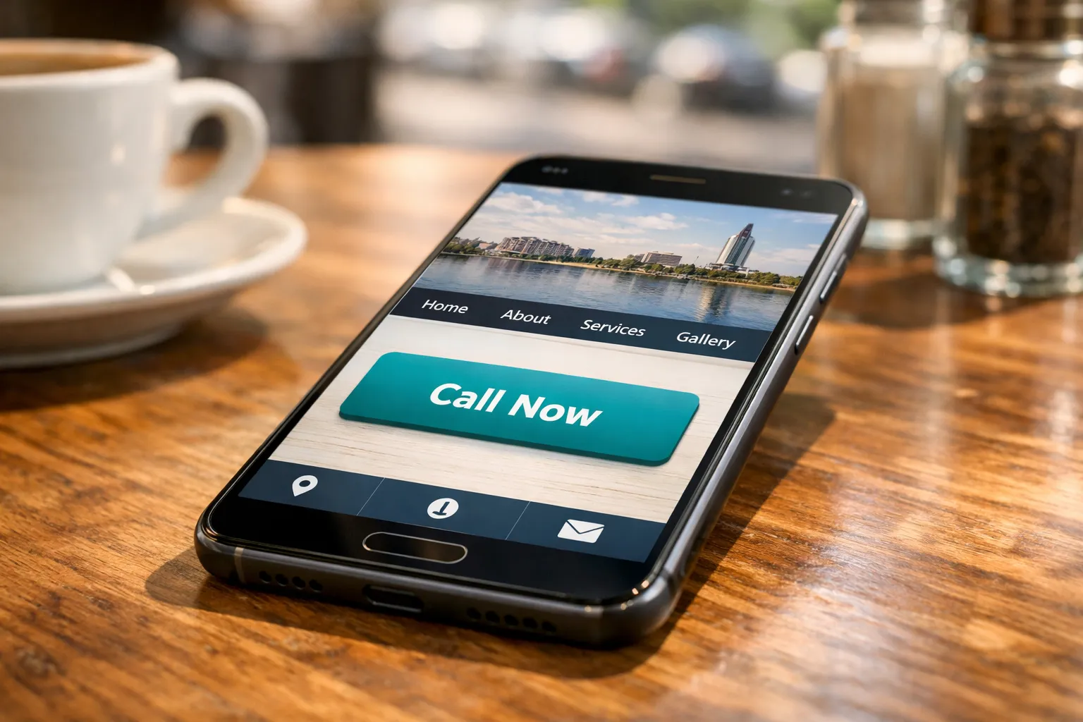 Smartphone displaying fast-loading local business website with clear call button in Titusville