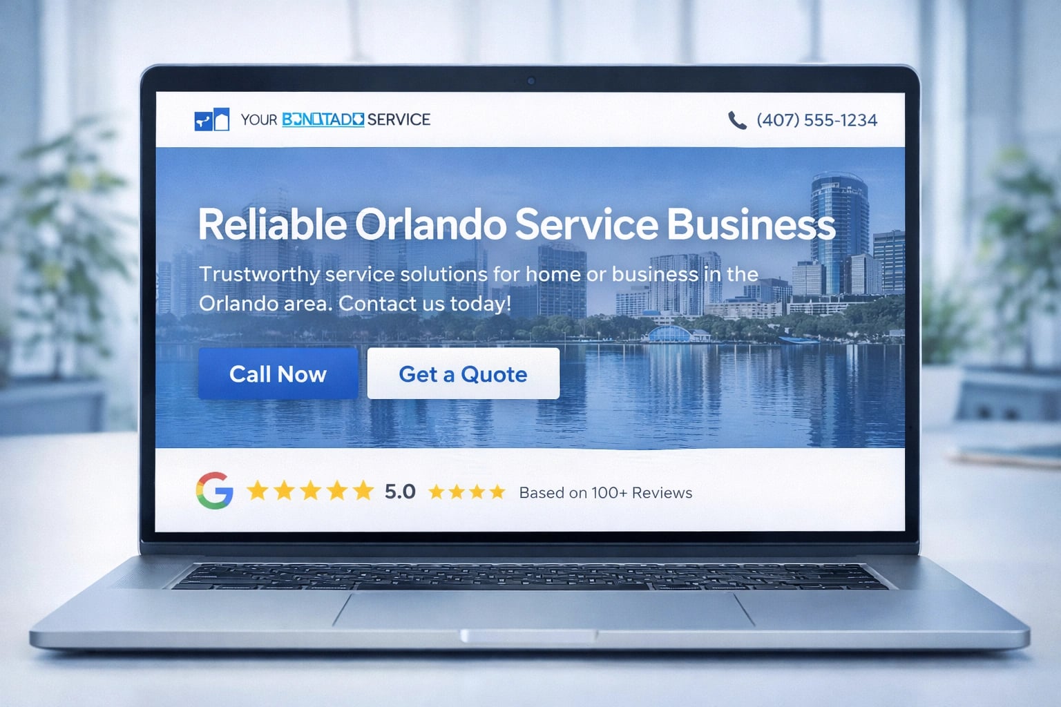 Website design with clear call-to-action buttons for an Orlando service business