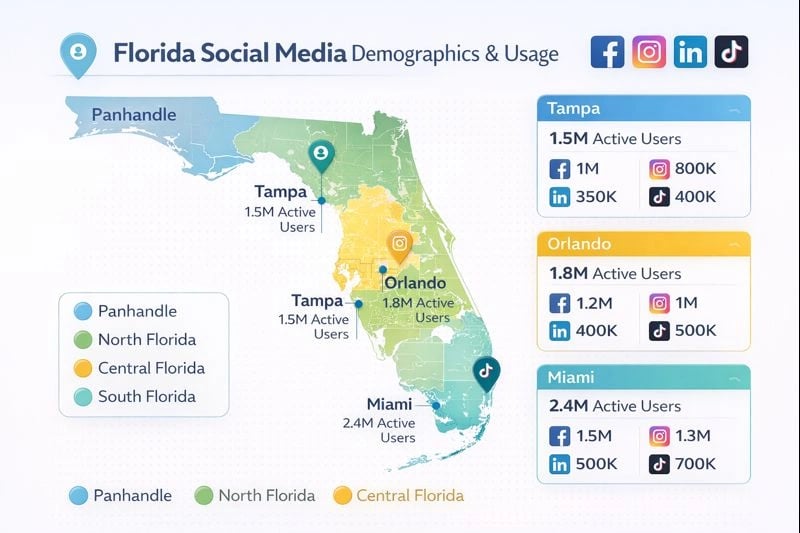 Demographic map of Florida showing social media usage patterns