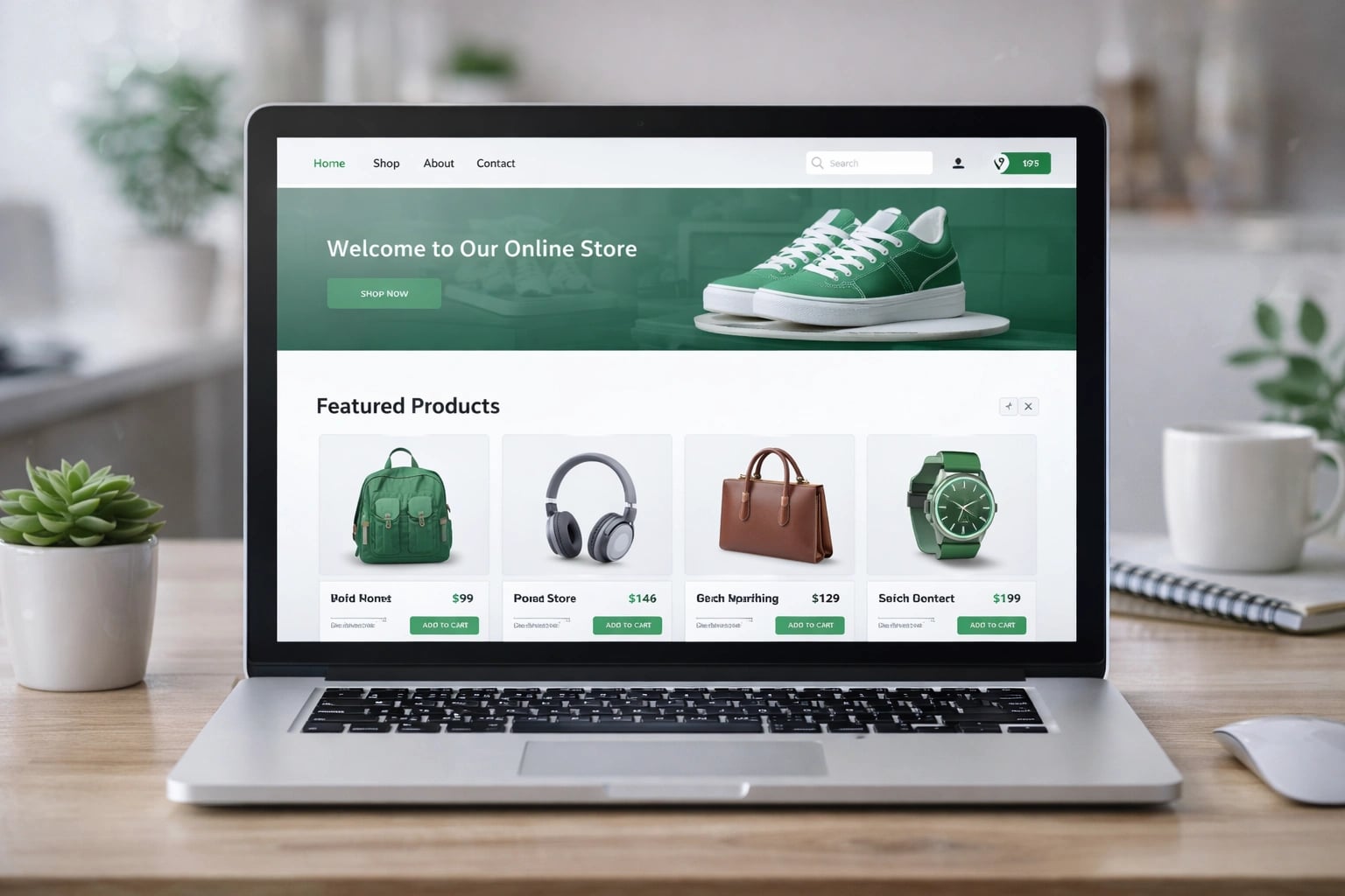 eCommerce website setup by a local designer showing an online store interface