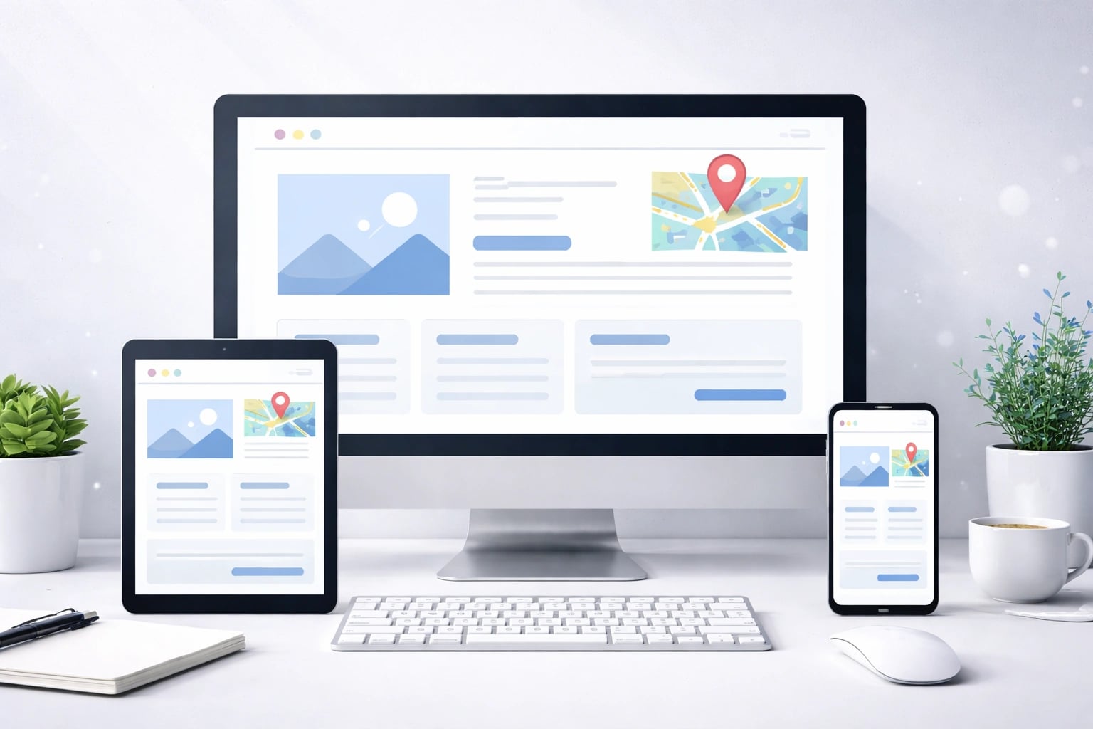 Example of responsive website design across desktop, tablet, and mobile devices for local businesses
