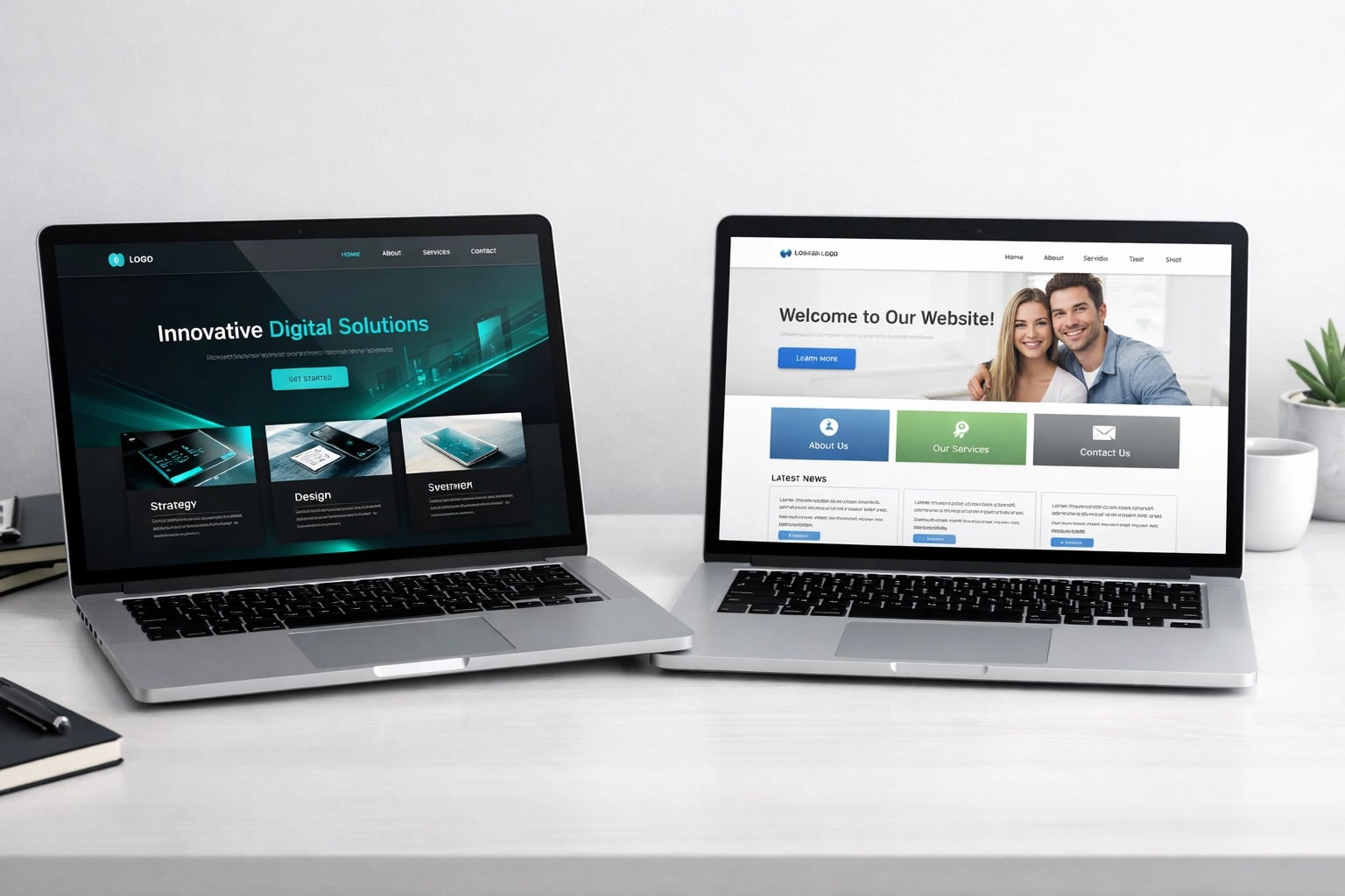 Custom-built website versus template website side-by-side comparison