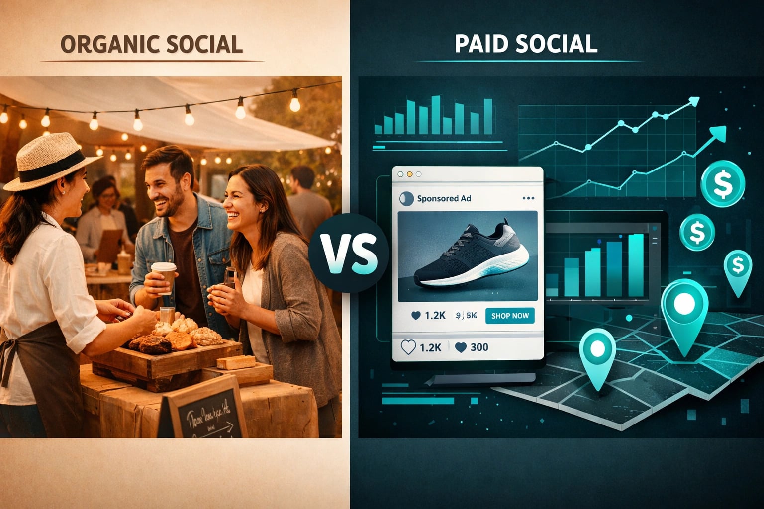 Organic versus paid social media marketing comparison for local businesses