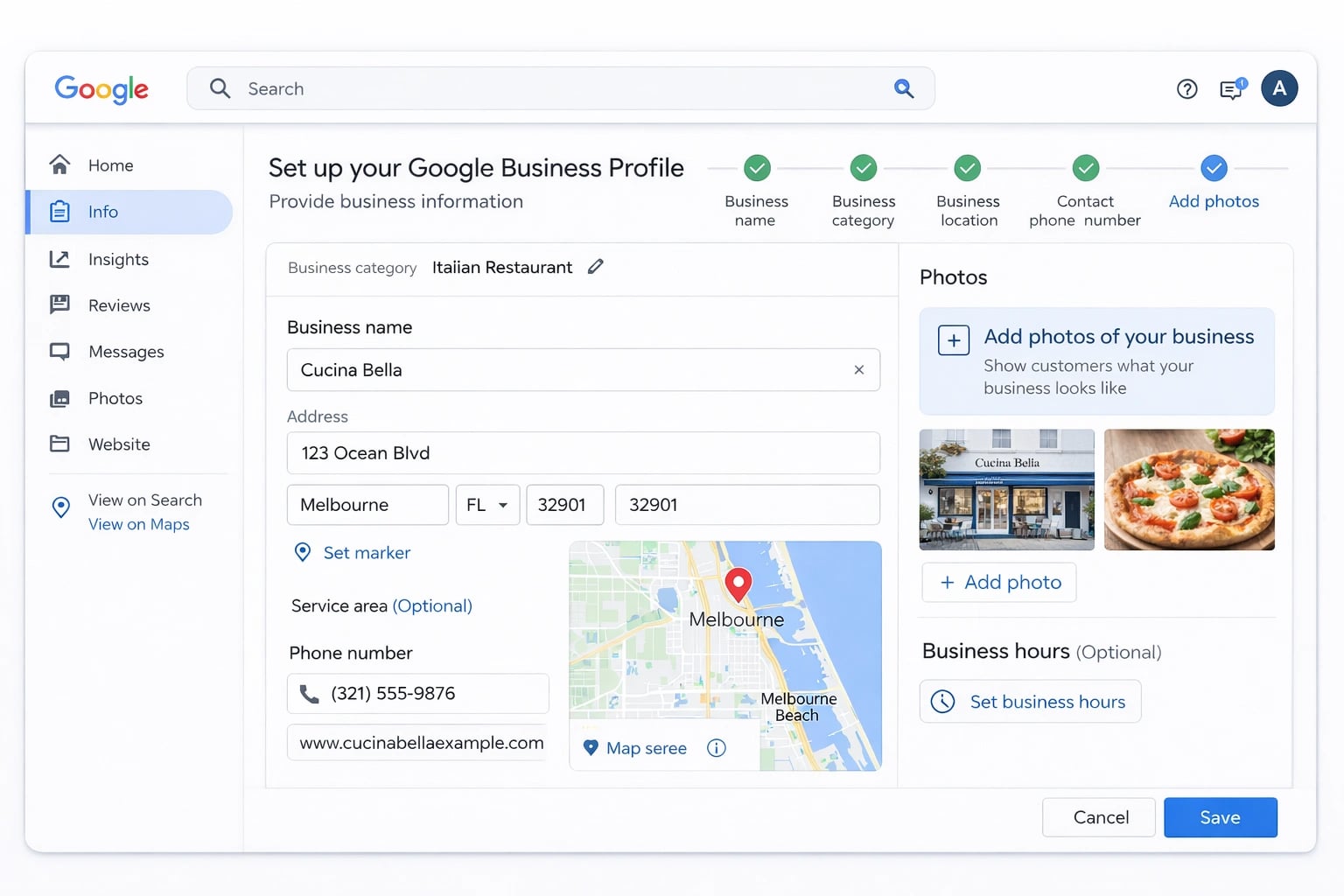 Google Business Profile setup interface for small business optimization