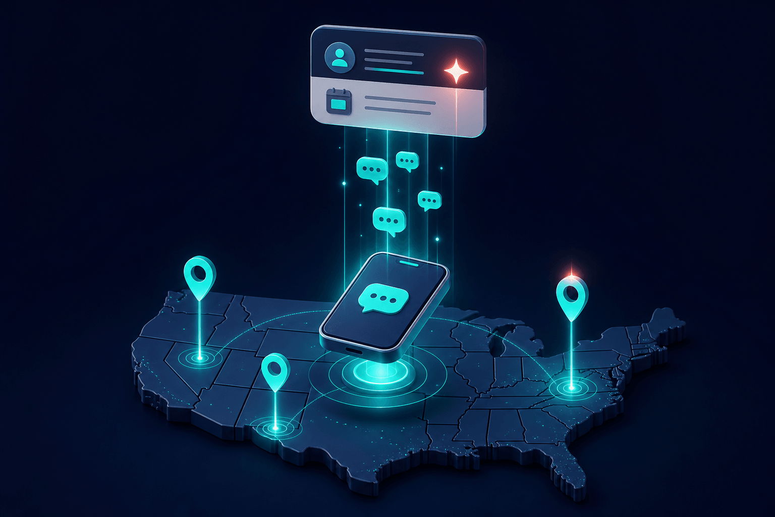 Conceptual illustration of automated SMS callback workflow connecting missed calls to next-day lead follow-up