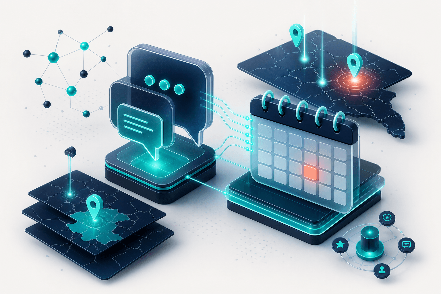 Illustration of AI chat interface integrated with calendar booking for local service appointments